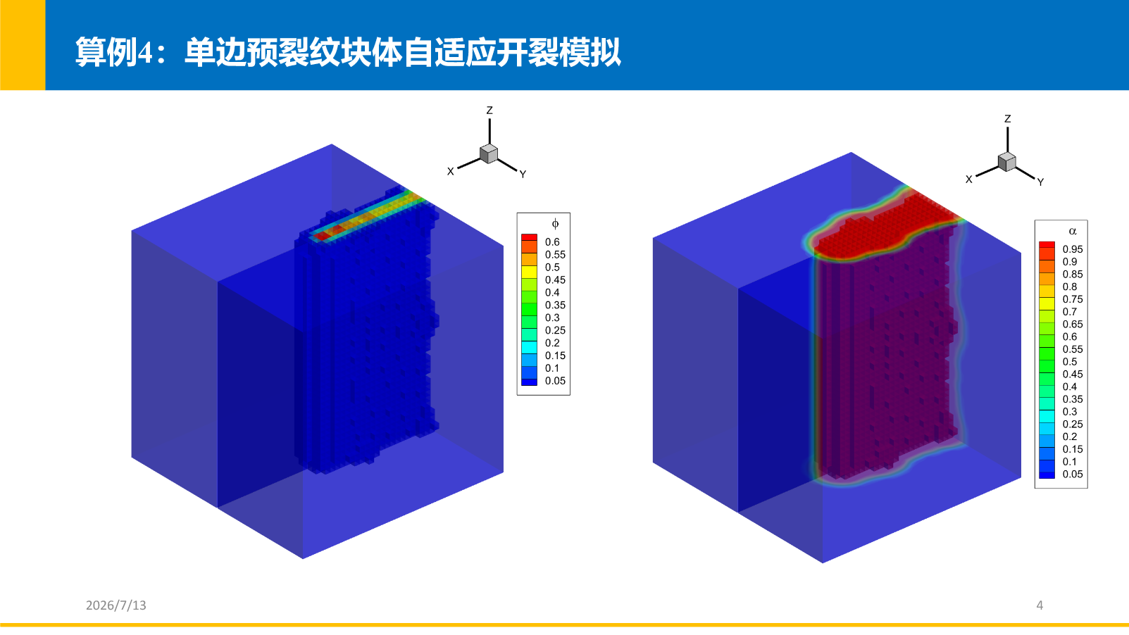 单边预裂纹块体自适应开裂
